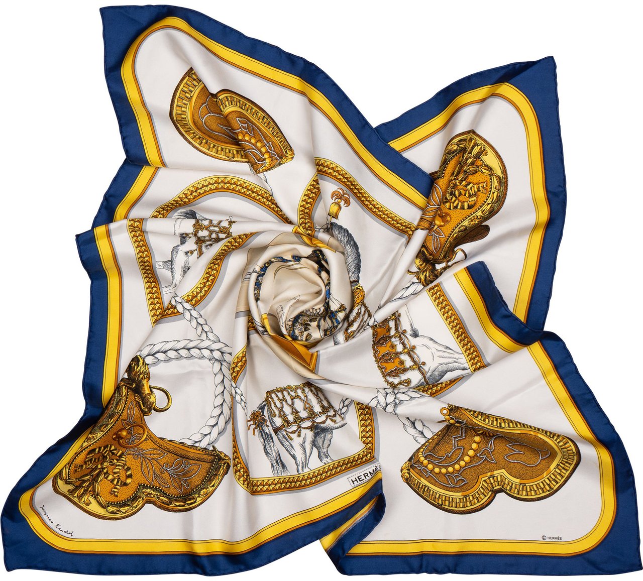 Hermès Hermès Classic "Grand Appart" Silk Carre 90 Scarf Tuch Blauw