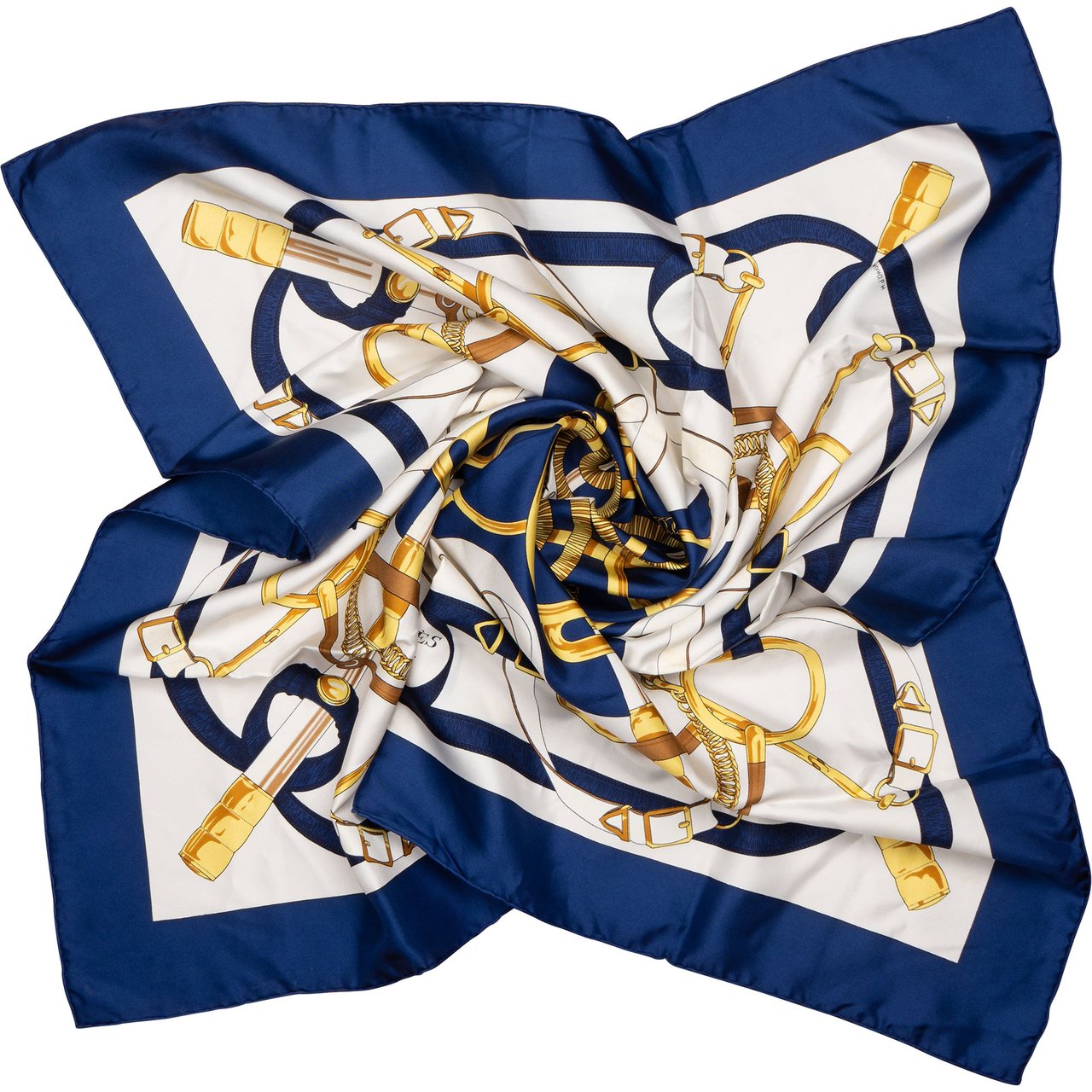 Hermès Hermès Classic "Eperon d`Or" Silk Carre 90 Scarf Tuch Blauw