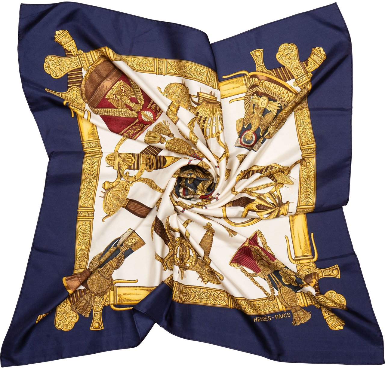 Hermès Hermès Classic "Grand Uniforme" Silk Carre 90 Scarf Tuch Blauw