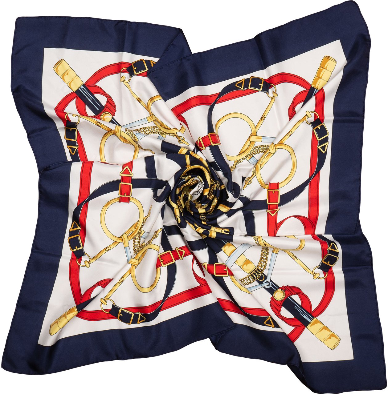 Hermès Hermès Classic "Eperon d`Or" Silk Carre 90 Scarf Tuch Blauw