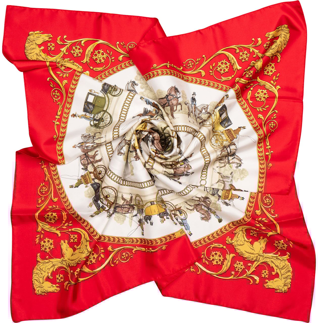 Hermès Hermès Classic "La Promenada De Longchamps" Silk Carre 90 Scarf Tuch Rood
