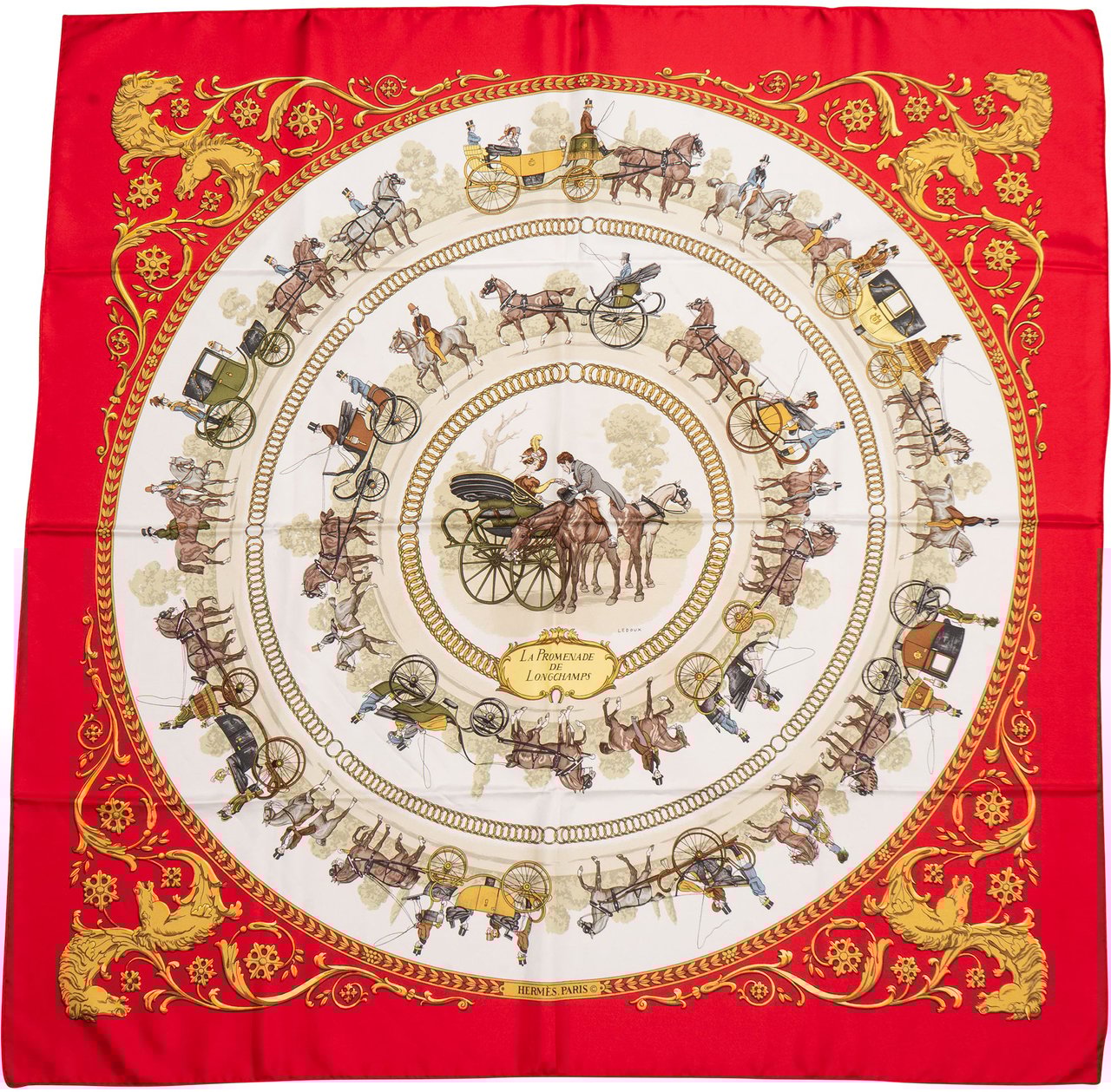 Hermès Hermès Classic "La Promenada De Longchamps" Silk Carre 90 Scarf Tuch Rood
