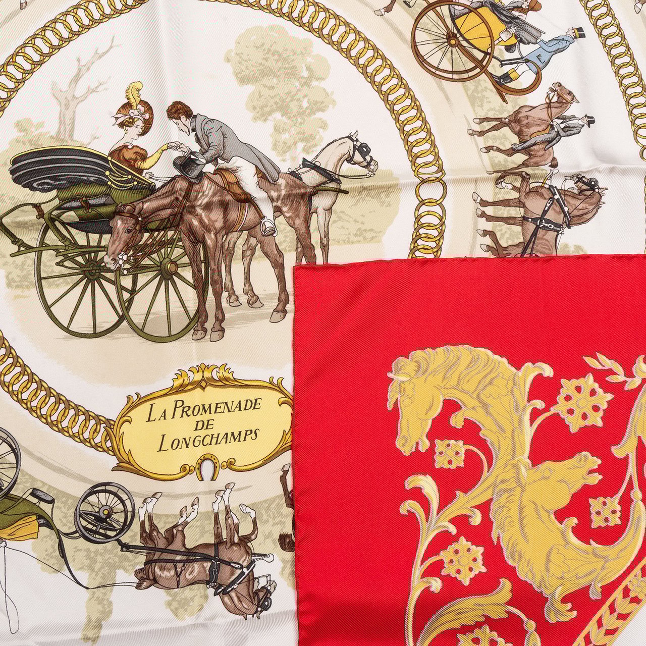 Hermès Hermès Classic "La Promenada De Longchamps" Silk Carre 90 Scarf Tuch Rood