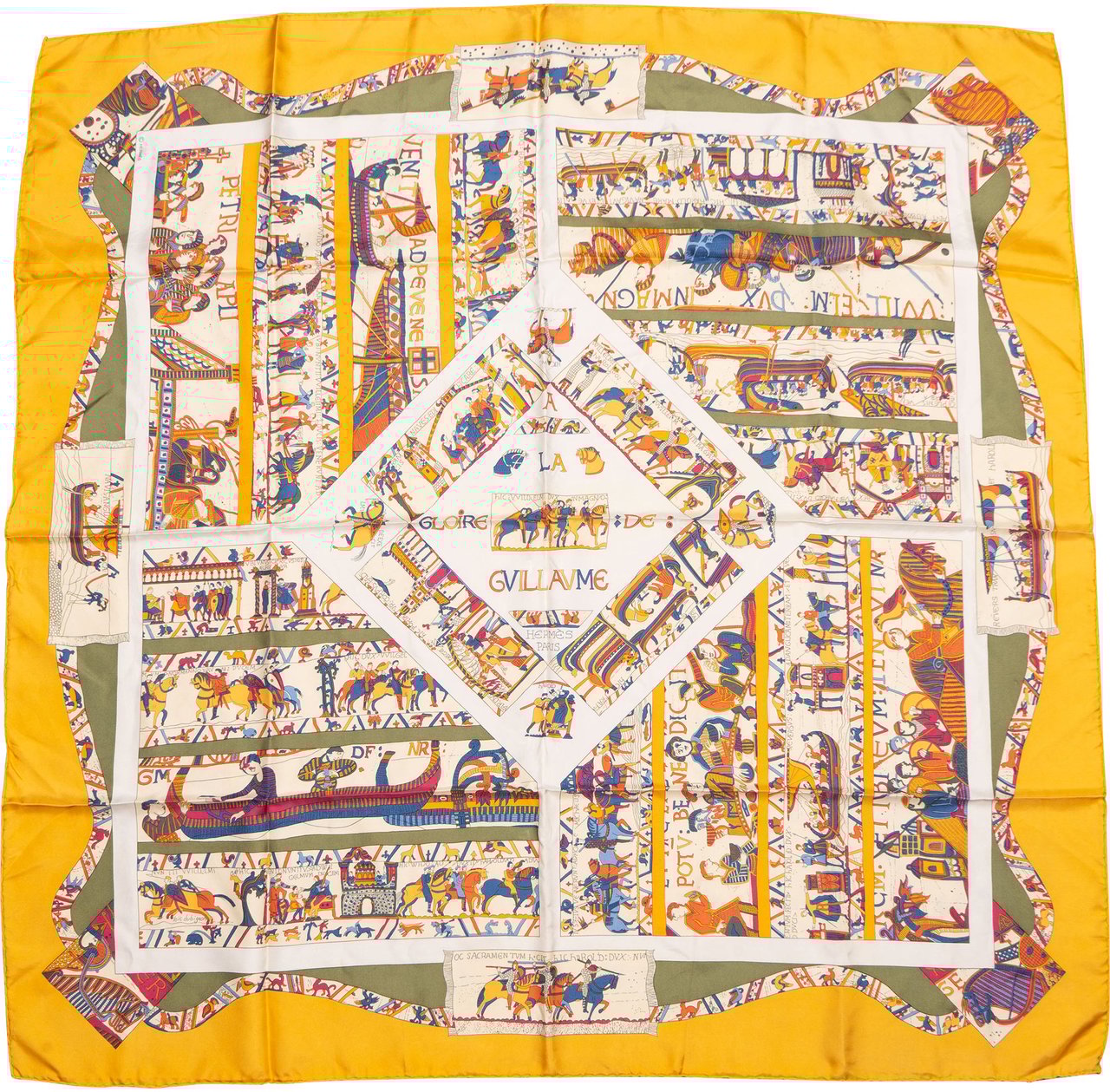 Hermès Hermès Classic "La Gvillavme" Silk Carre 90 Scarf Tuch Geel