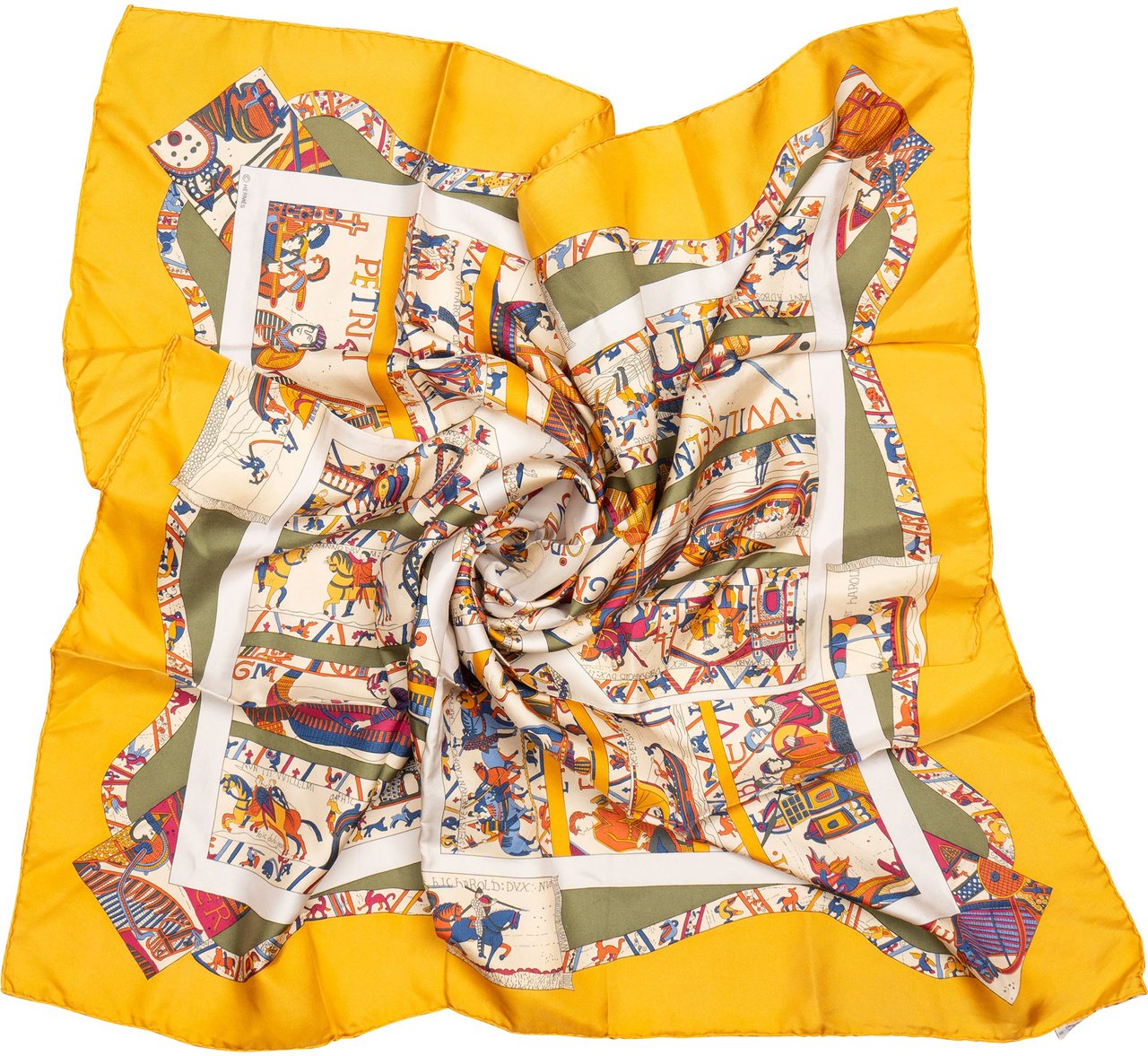 Hermès Hermès Classic "La Gvillavme" Silk Carre 90 Scarf Tuch Geel