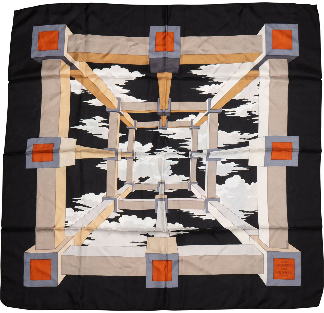Hermès Hermès Classic "Perspective" Silk Carre 90 Scarf Tuch Zwart
