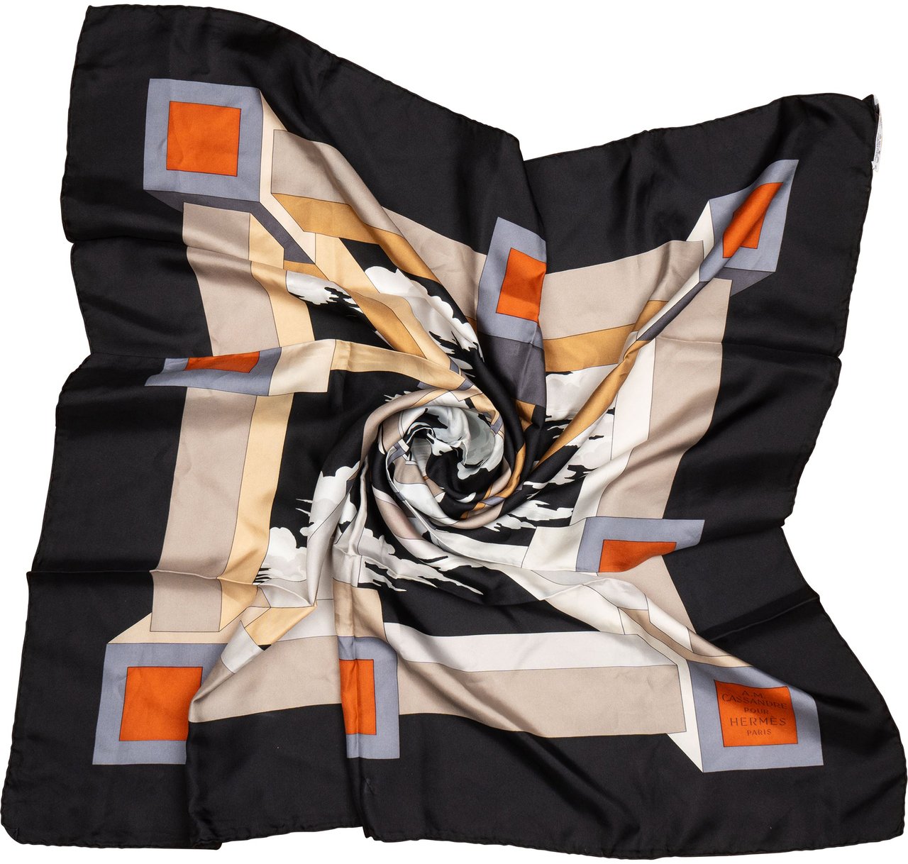 Hermès Hermès Classic "Perspective" Silk Carre 90 Scarf Tuch Zwart