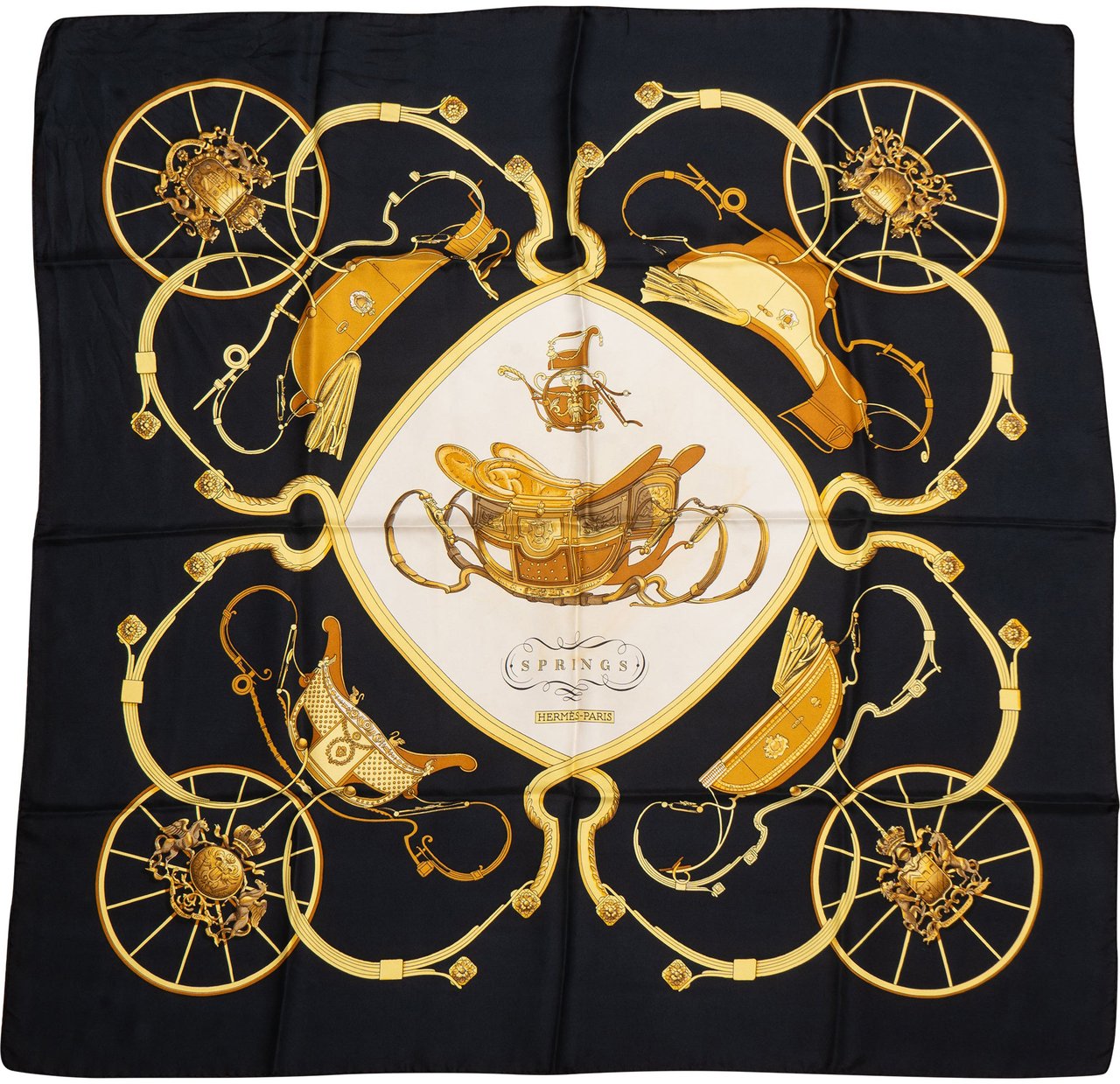 Hermès Hermès Classic "Springs" Silk Carre 90 Scarf Tuch Zwart