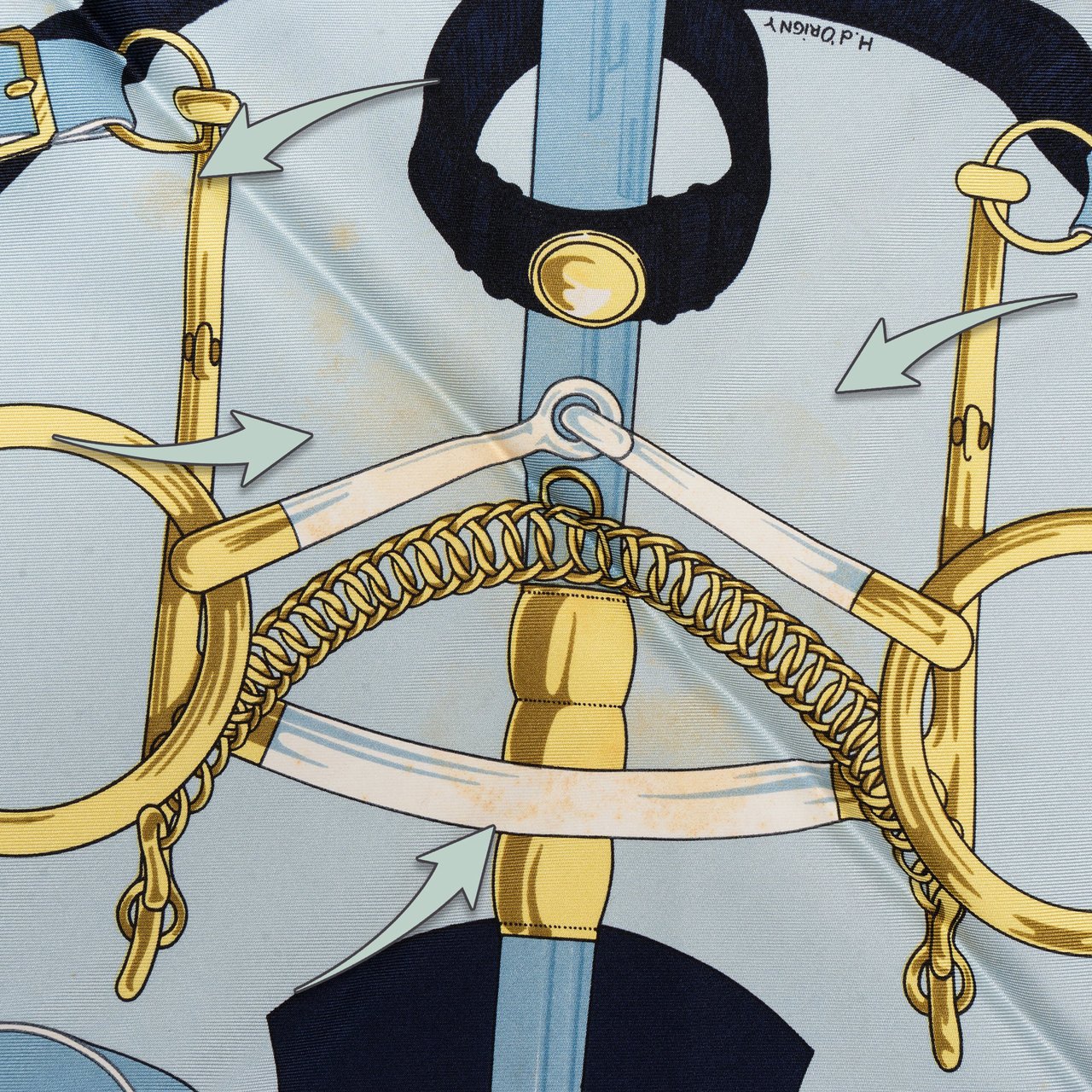 Hermès Hermès Classic "Eperon d`Or" Silk Carre 90 Scarf Tuch Blauw