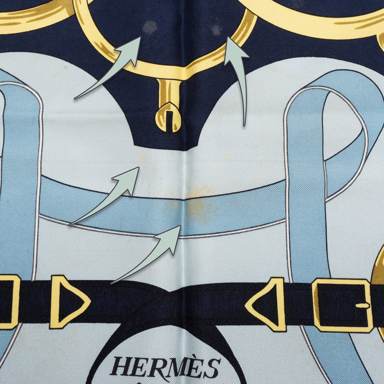 Hermès Hermès Classic "Eperon d`Or" Silk Carre 90 Scarf Tuch Blauw