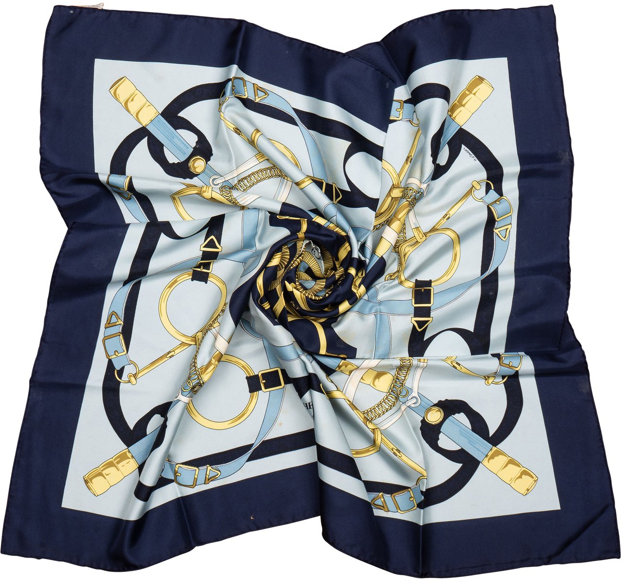 Hermès Hermès Classic "Eperon d`Or" Silk Carre 90 Scarf Tuch Blauw