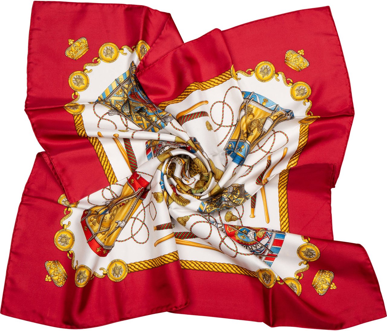 Hermès Classic "Le Tambours" Silk Carre 90 Scarf Tuch Rood