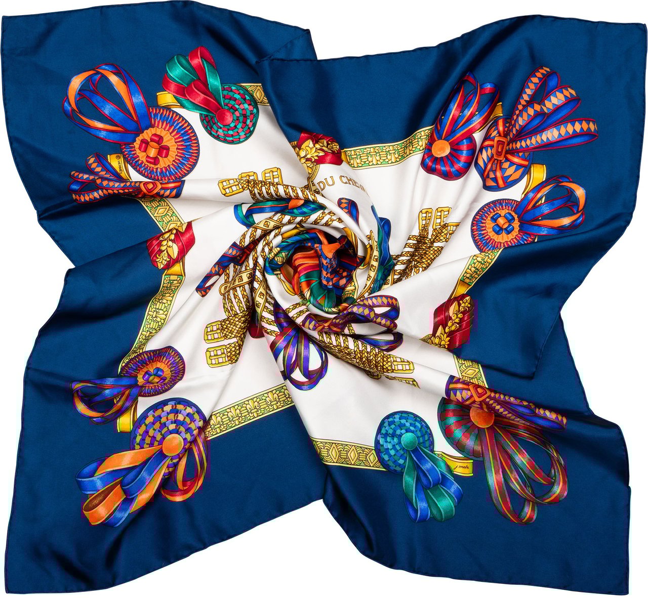 Hermès Hermès Classic "Les Rubans Du Cheval" Silk Carre 90 Scarf Tuch Blauw