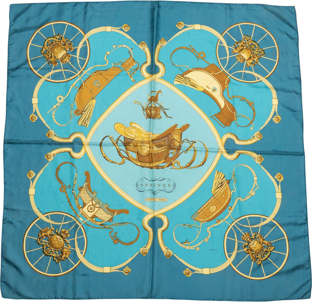 Hermès Hermès Classic "Springs" Silk Carre 90 Scarf Tuch Blauw