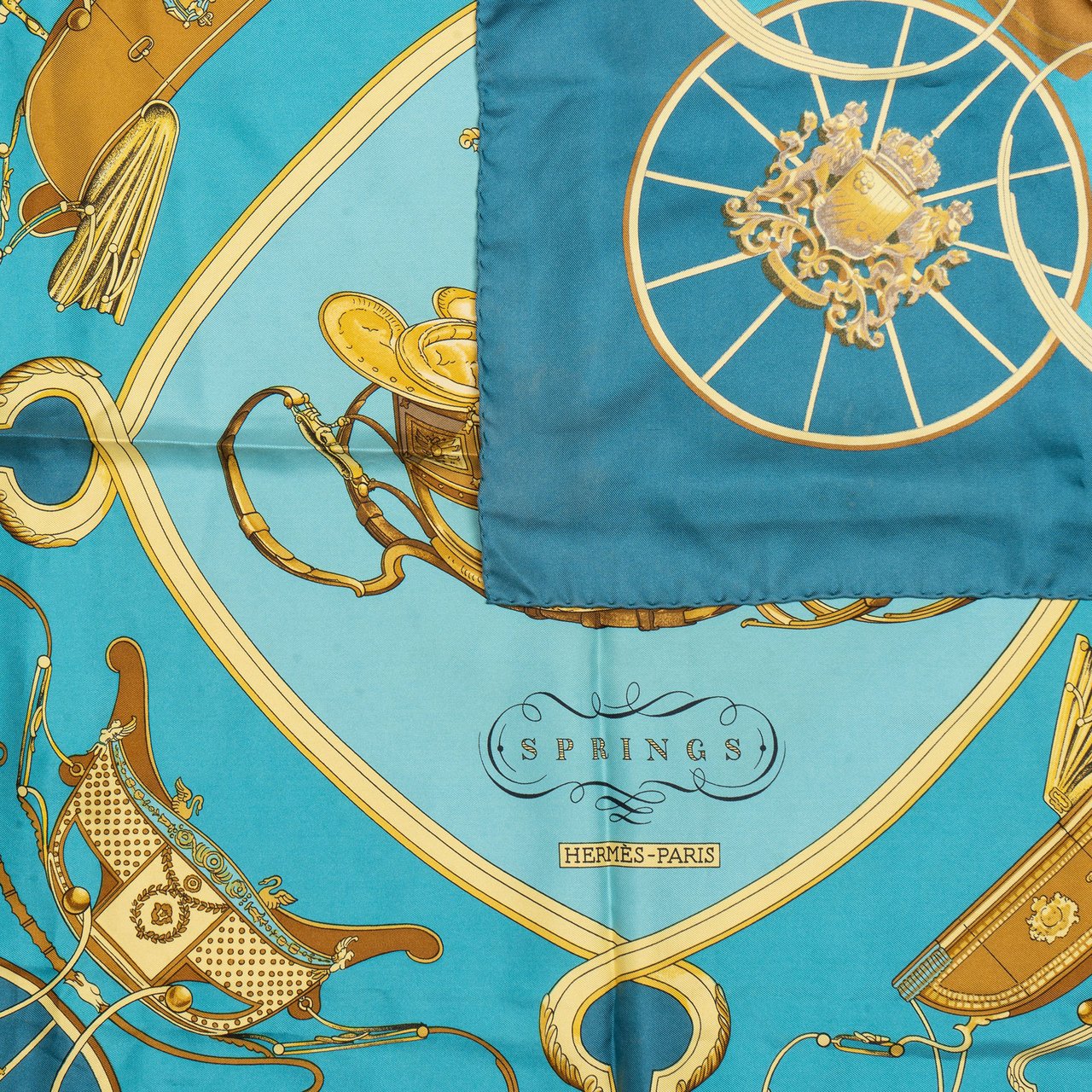 Hermès Hermès Classic "Springs" Silk Carre 90 Scarf Tuch Blauw