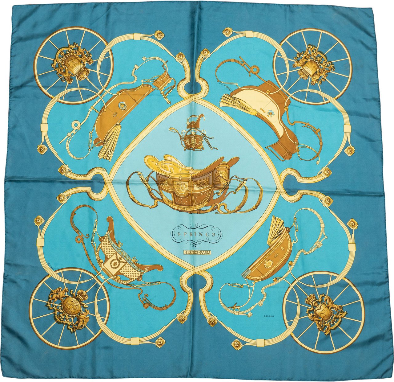 Hermès Hermès Classic "Springs" Silk Carre 90 Scarf Tuch Blauw