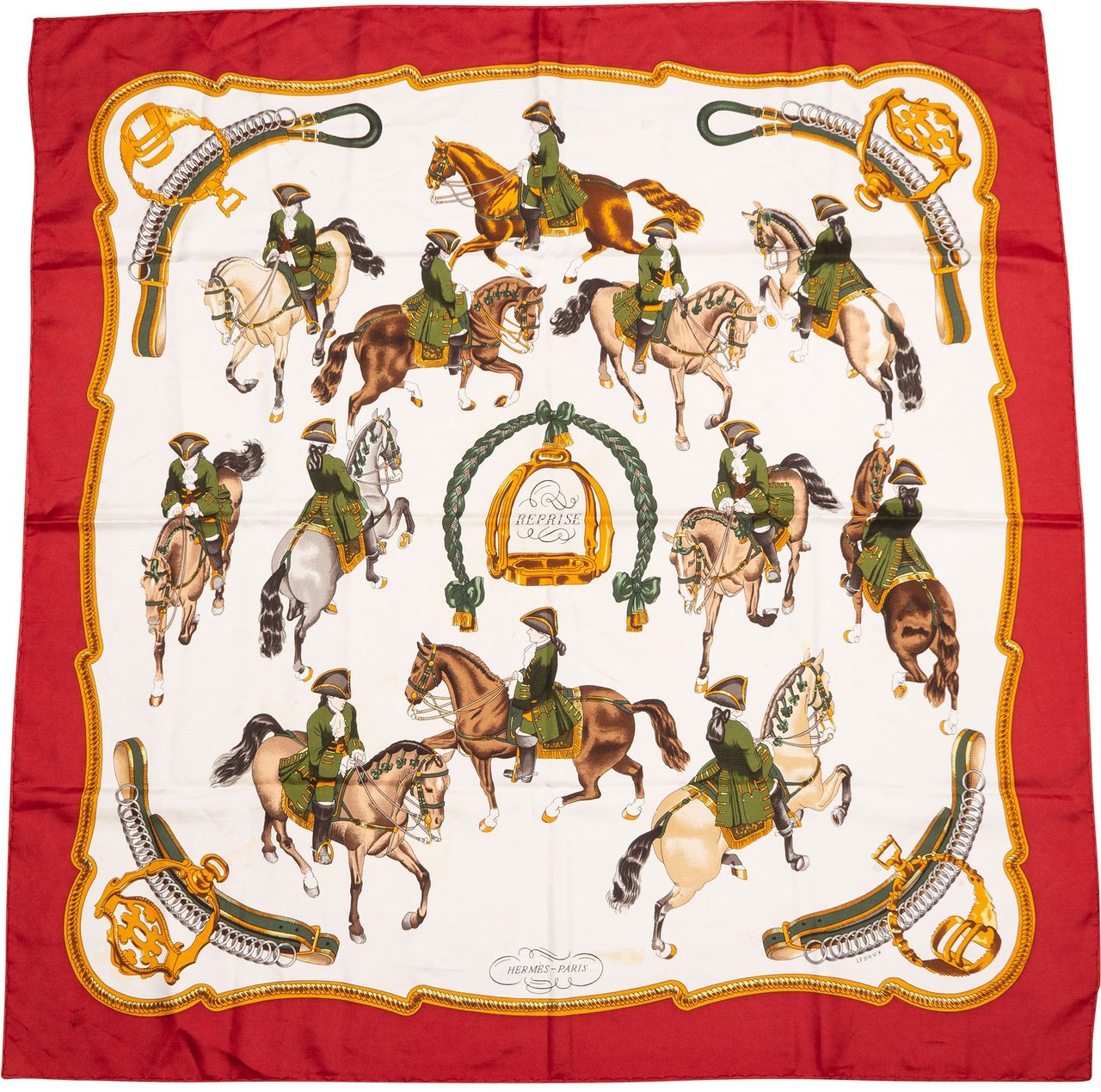 Hermès Classic "Reprise" Silk Carre 90 Scarf Tuch Rood