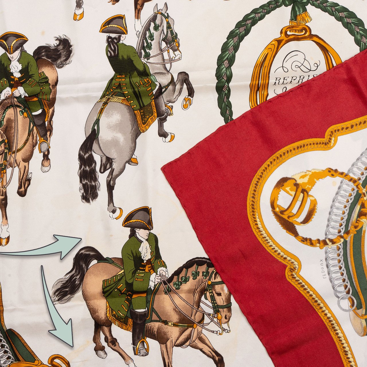 Hermès Classic "Reprise" Silk Carre 90 Scarf Tuch Rood