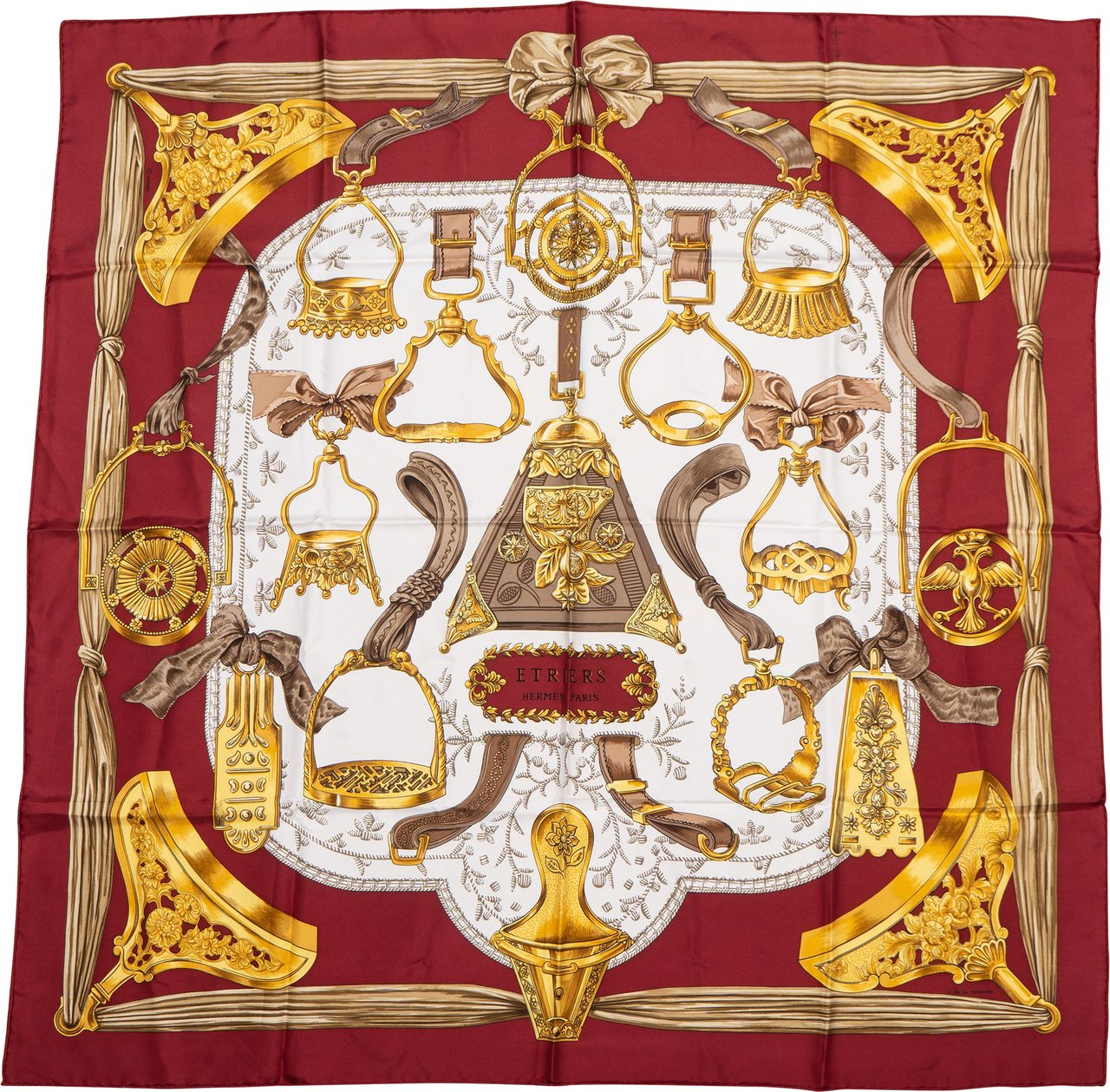 Hermès Hermès Classic "Etriers" Silk Carre 90 Scarf Tuch Rood