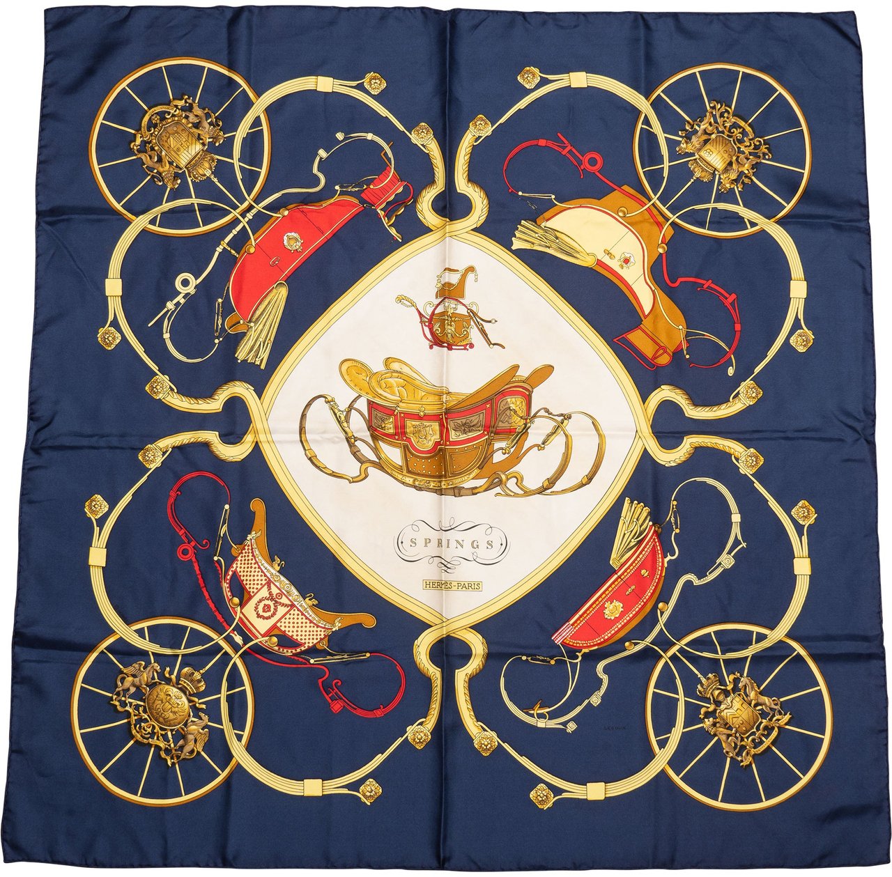 Hermès Hermès Classic "Springs" Silk Carre 90 Scarf Tuch Blauw