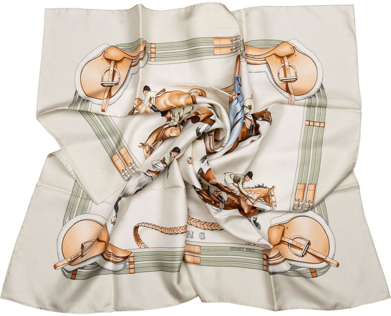 Hermès Hermès Classic "Jumping" Silk Carre 90 Scarf Tuch Donkergrijs