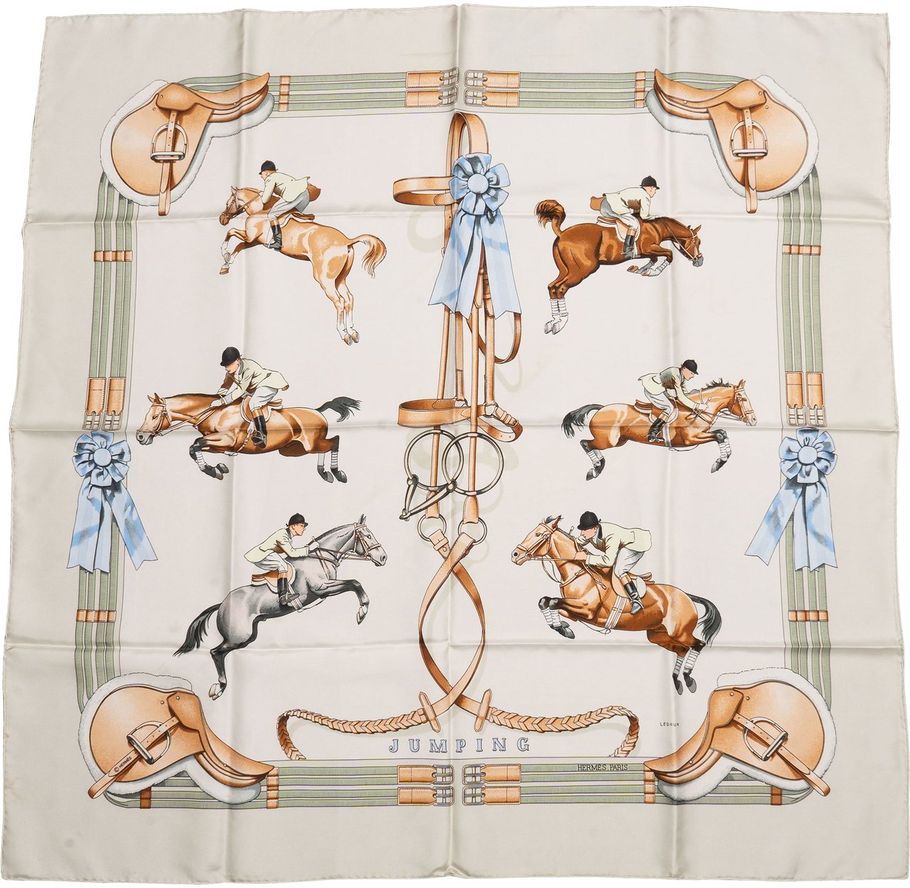 Hermès Hermès Classic "Jumping" Silk Carre 90 Scarf Tuch Donkergrijs
