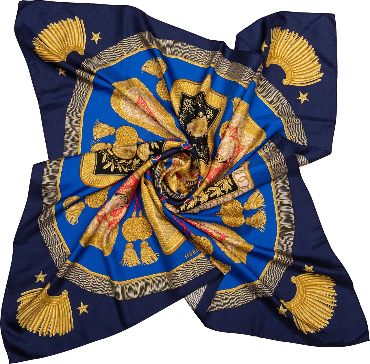 Hermès Classic "Poste et Cavalerie" Silk Carre 90 Scarf Tuch Blauw