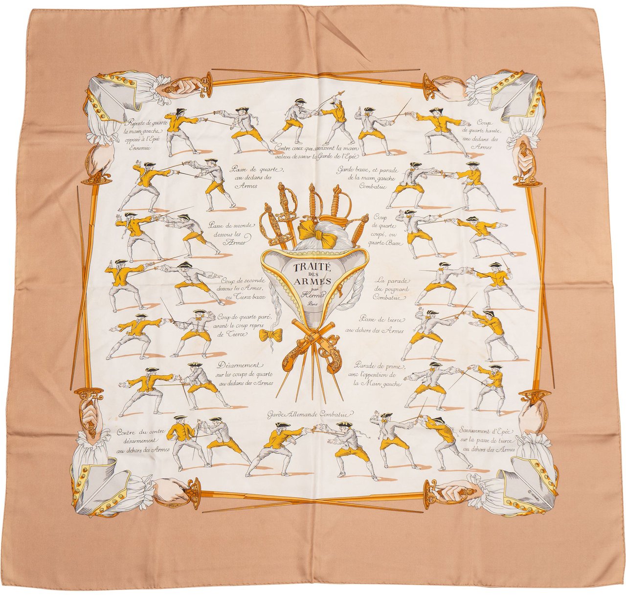 Hermès Classic "Traité Des Armes" Silk Carre 90 Scarf Tuch Bruin