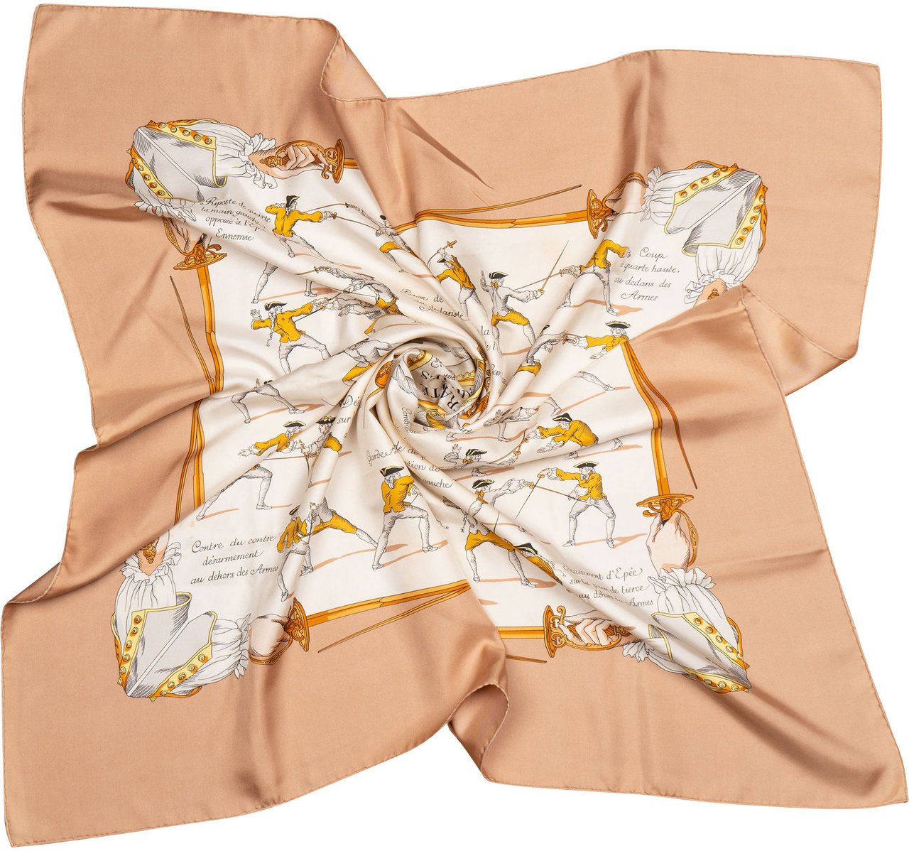 Hermès Classic "Traité Des Armes" Silk Carre 90 Scarf Tuch Bruin