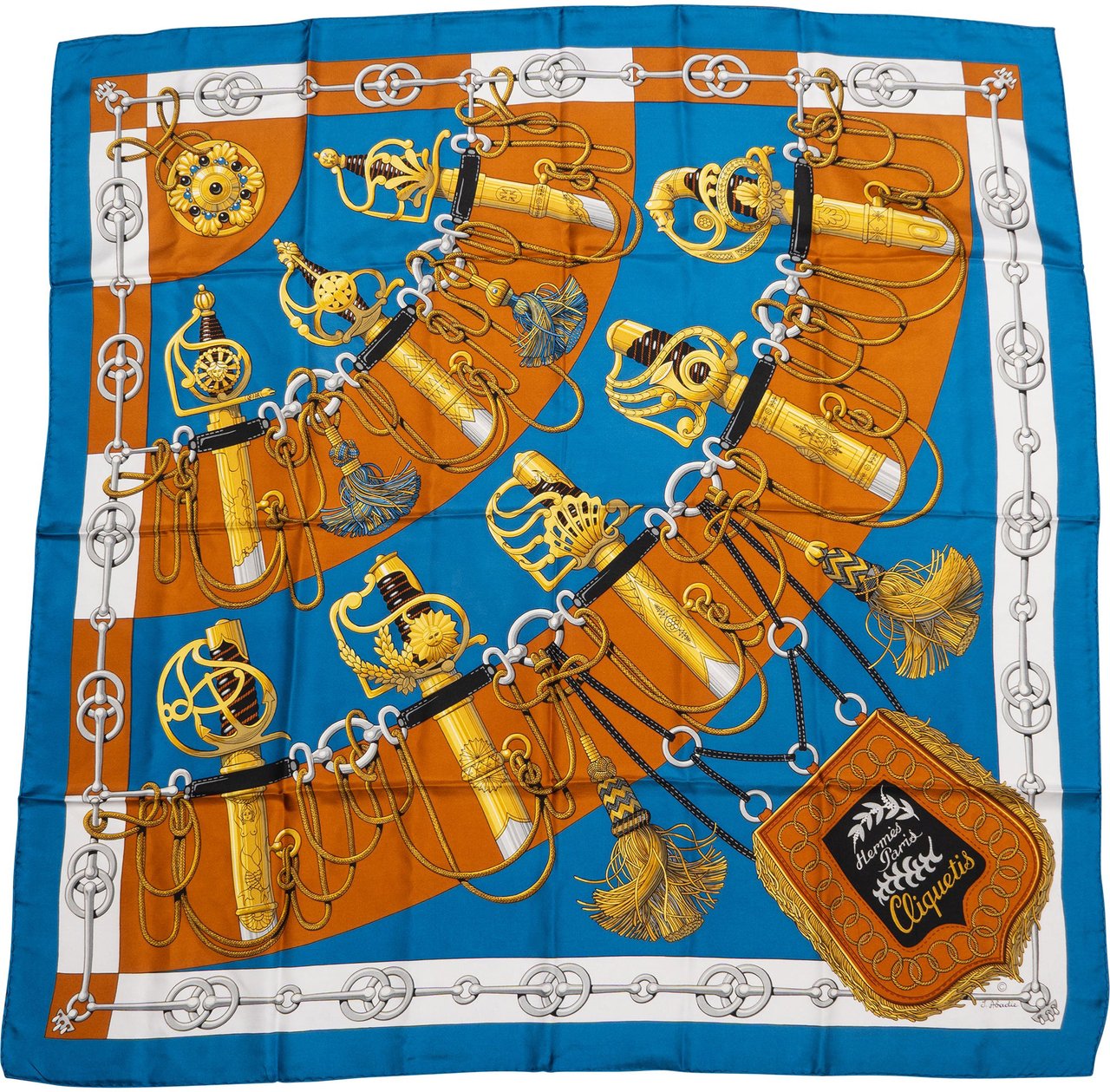 Hermès Classic "Cliquetis" Silk Carre 90 Scarf Tuch Blauw