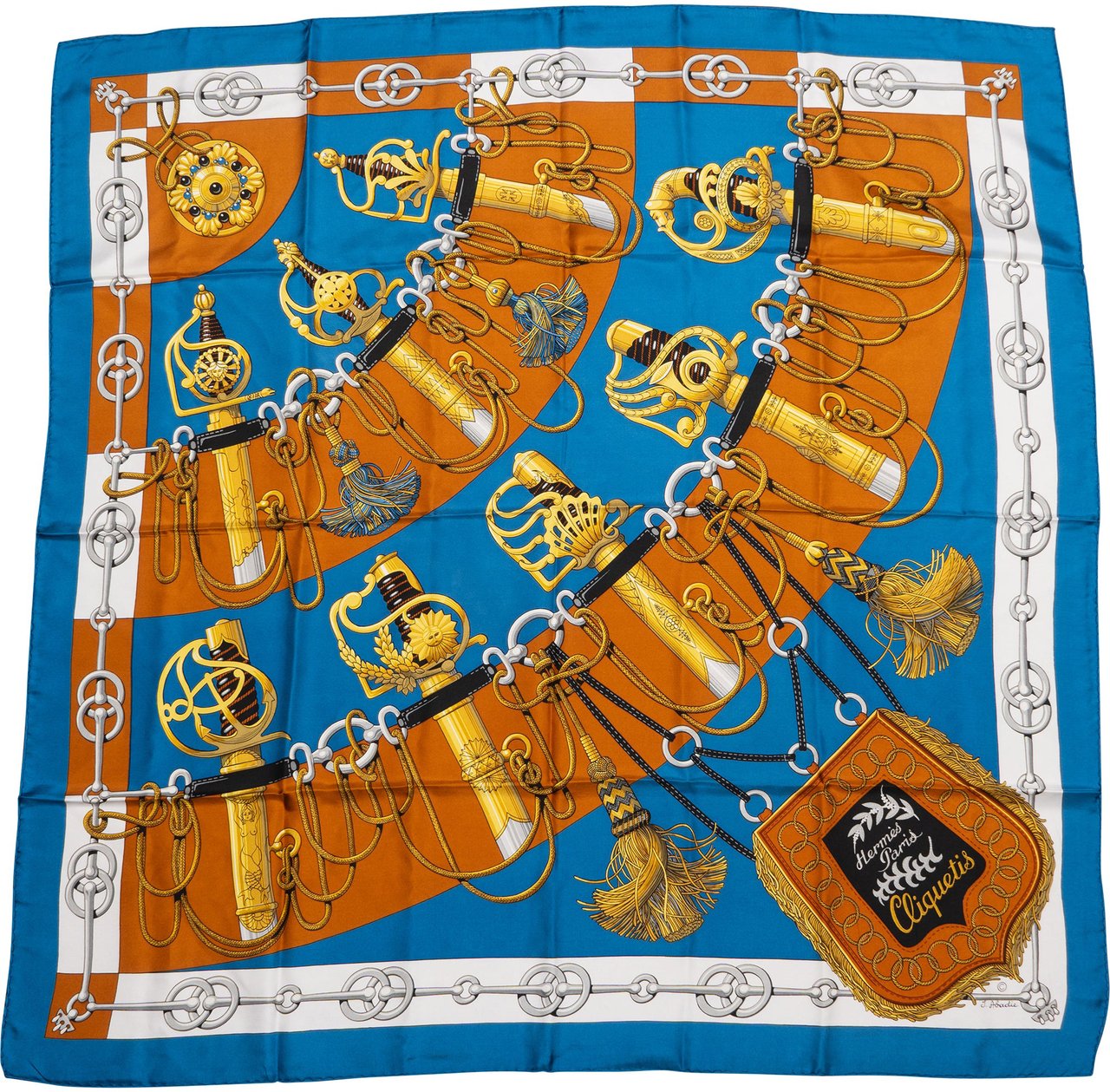Hermès Hermès Classic "Cliquetis" Silk Carre 90 Scarf Tuch Blauw