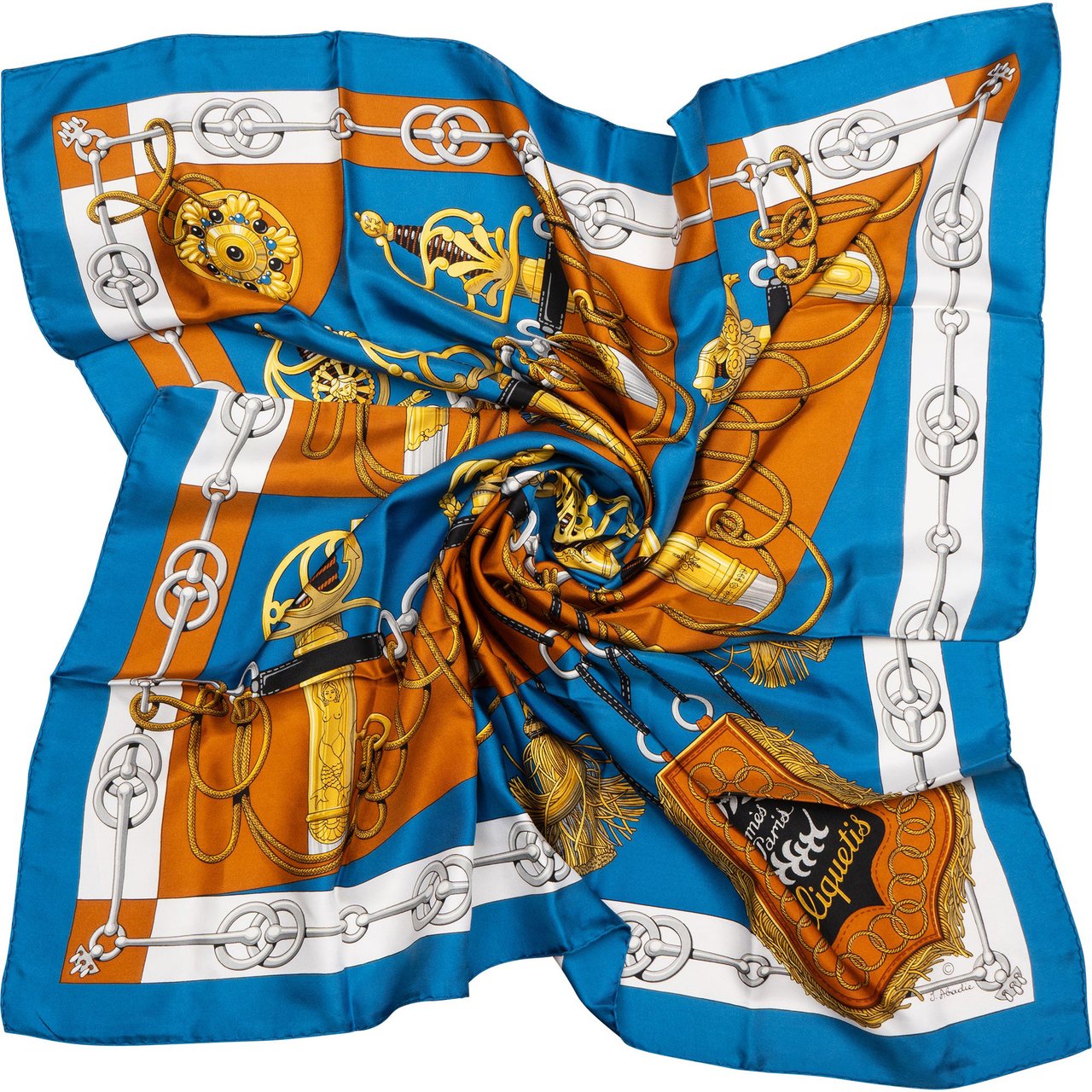Hermès Classic "Cliquetis" Silk Carre 90 Scarf Tuch Blauw