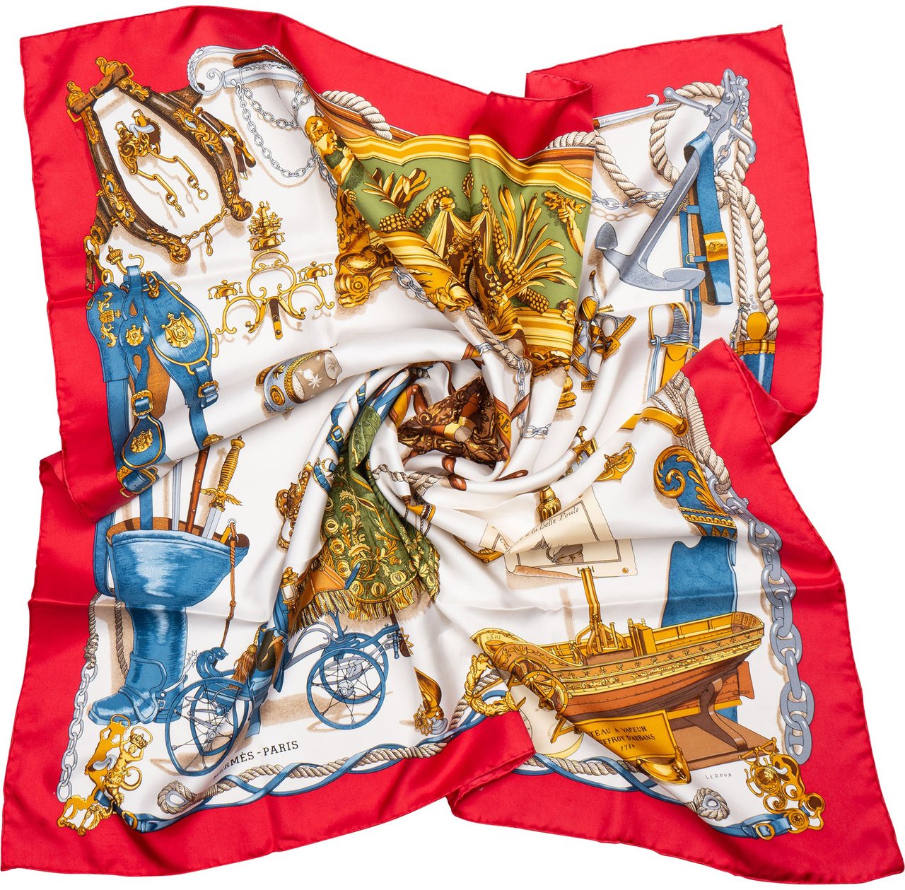 Hermès Classic "Musée" Silk Carre 90 Scarf Tuch Rood