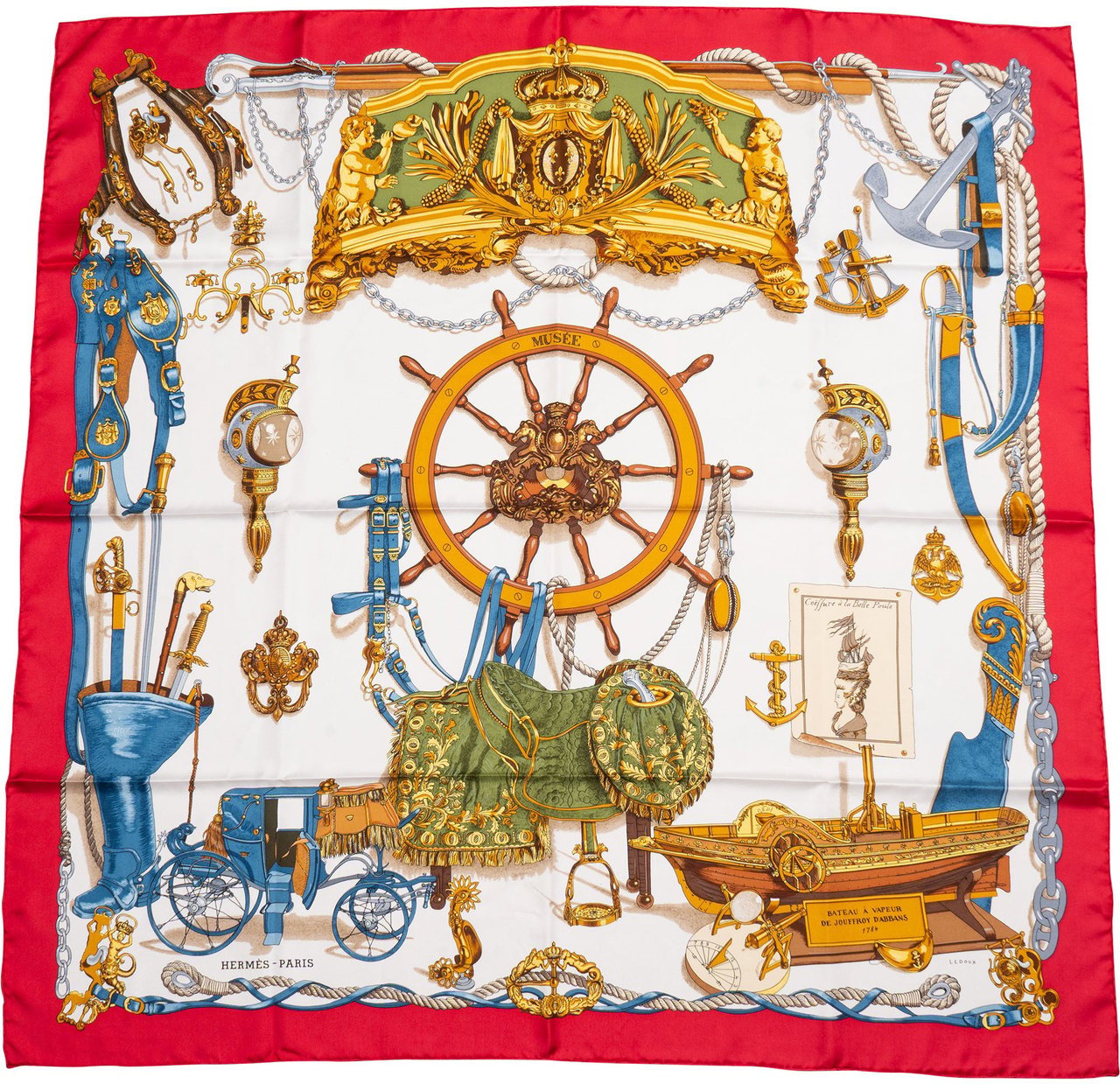 Hermès Classic "Musée" Silk Carre 90 Scarf Tuch Rood