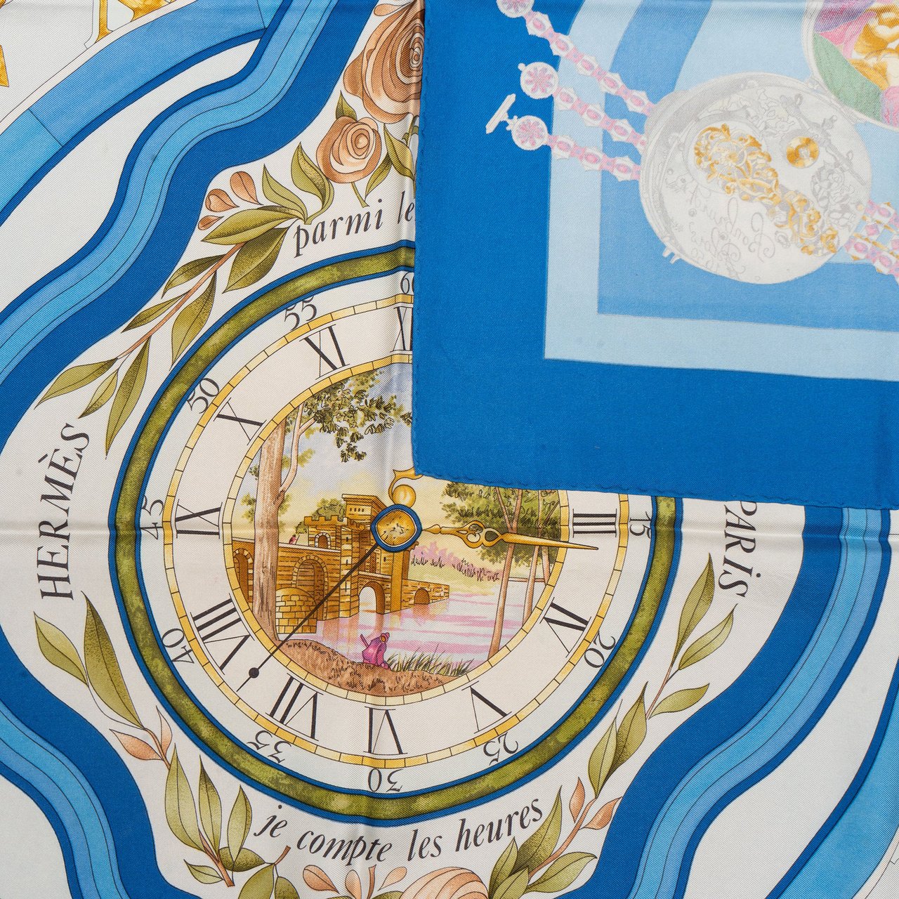 Hermès Hermès Classic "parmi les fleurs" Silk Carre 90 Scarf Tuch Blauw