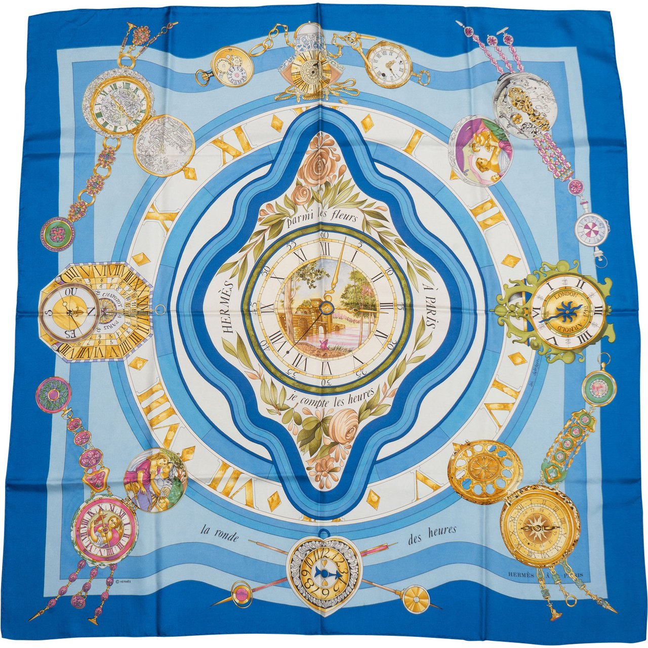 Hermès Hermès Classic "parmi les fleurs" Silk Carre 90 Scarf Tuch Blauw