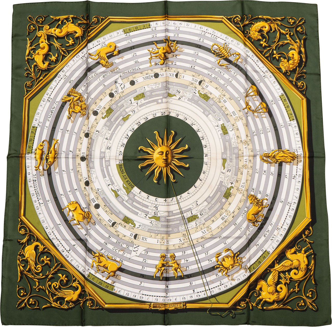 Hermès Hermès Classic "Dies Et Hore" Silk Carre 90 Scarf Tuch Groen
