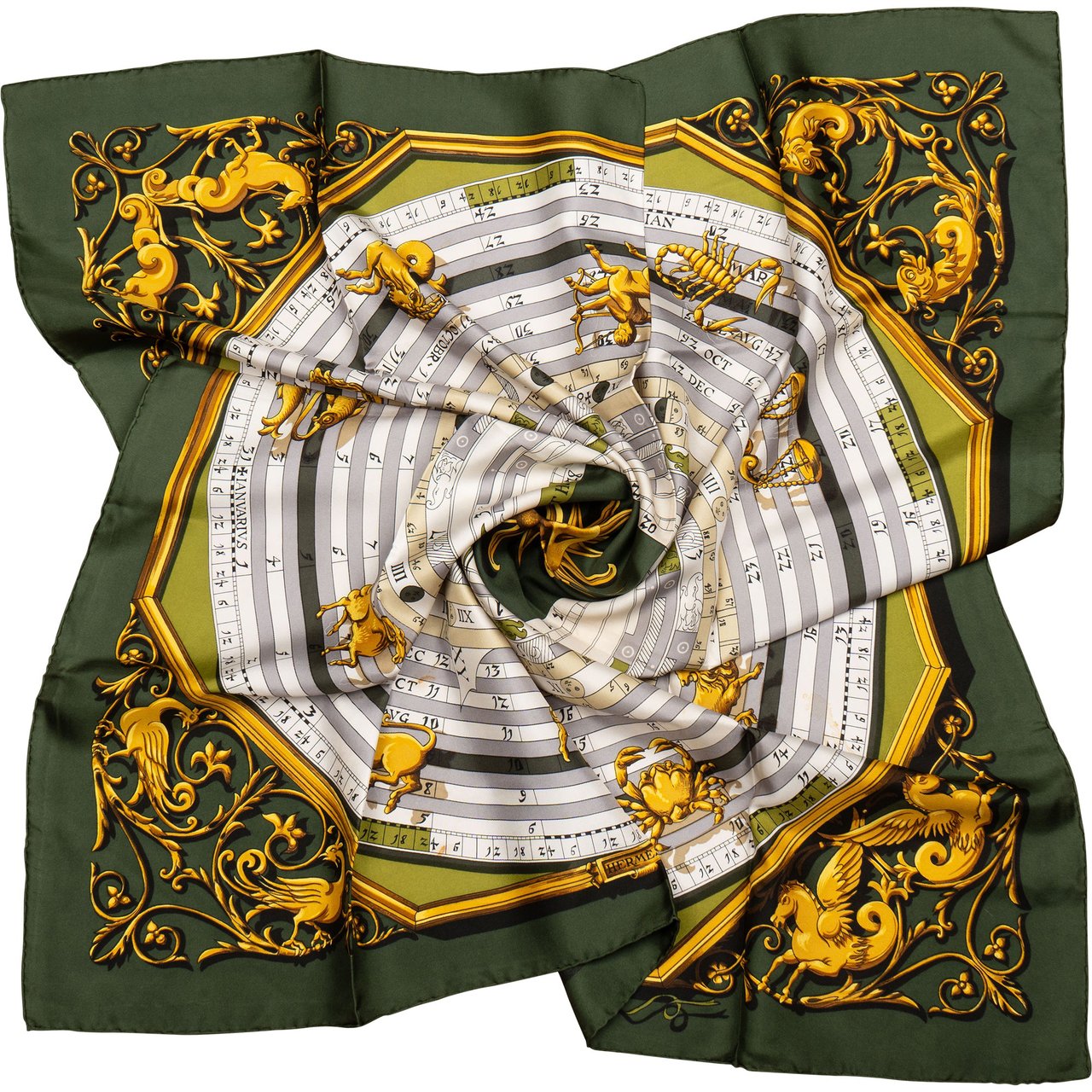 Hermès Hermès Classic "Dies Et Hore" Silk Carre 90 Scarf Tuch Groen