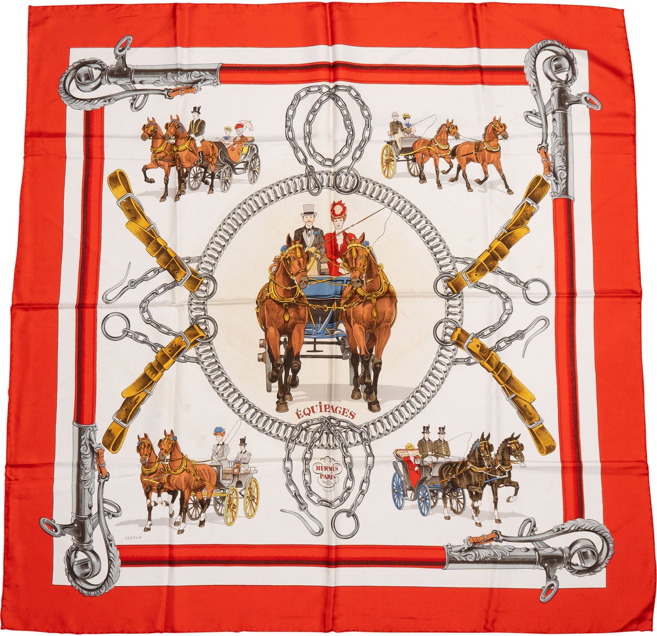 Hermès Classic "Équipages" Silk Carre 90 Scarf Tuch Rood