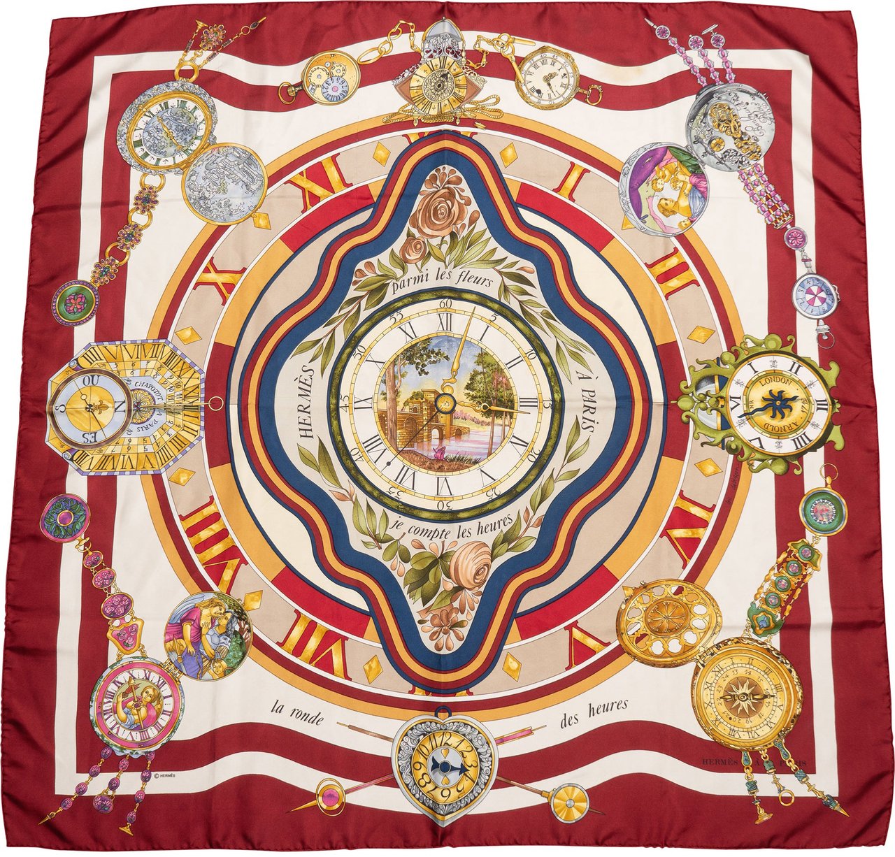 Hermès Classic "parmi les fleurs" Silk Carre 90 Scarf Tuch Rood
