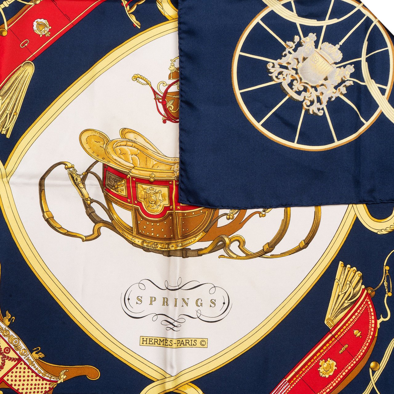 Hermès Hermès Classic "Springn" Silk Carre 90 Scarf Tuch Blauw