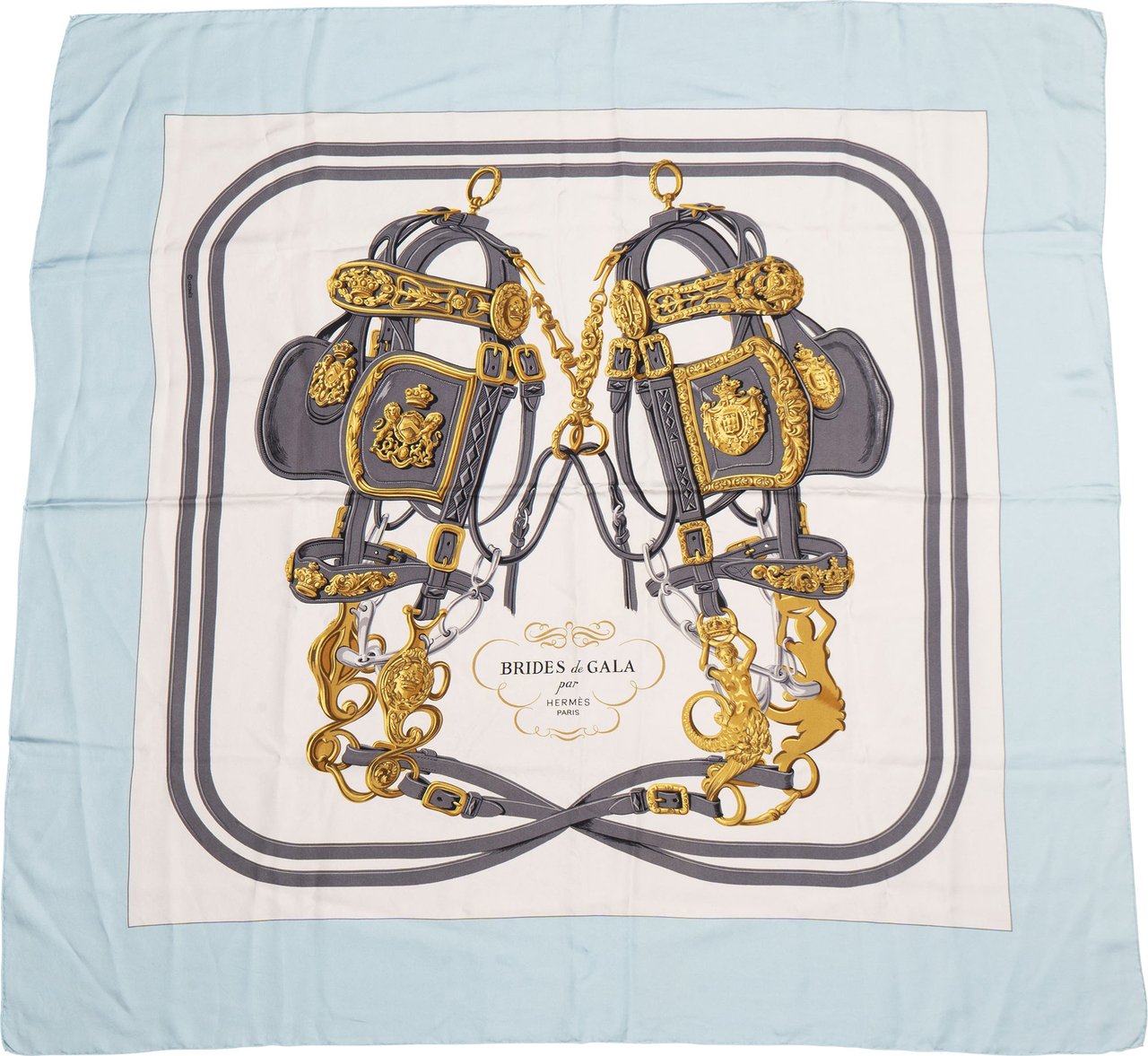 Hermès Classic "BRIDES de GALA" Silk Carre 90 Scarf Tuch Blauw