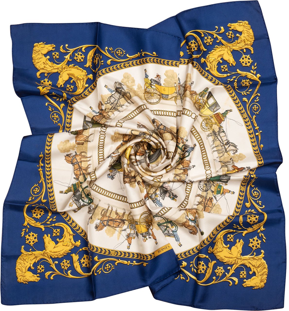 Hermès Hermès Classic "La PROMENADE DE LONGCHAMPS" Silk Carre 90 Scarf Tuch Blauw