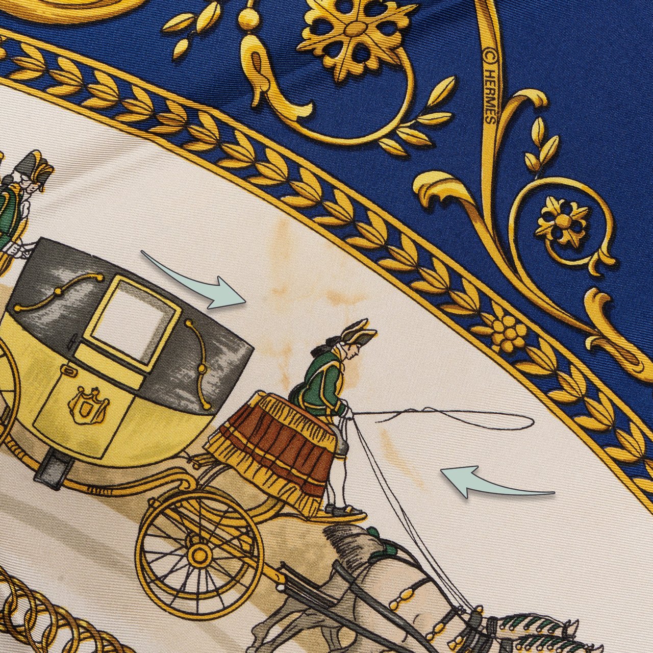 Hermès Hermès Classic "La PROMENADE DE LONGCHAMPS" Silk Carre 90 Scarf Tuch Blauw