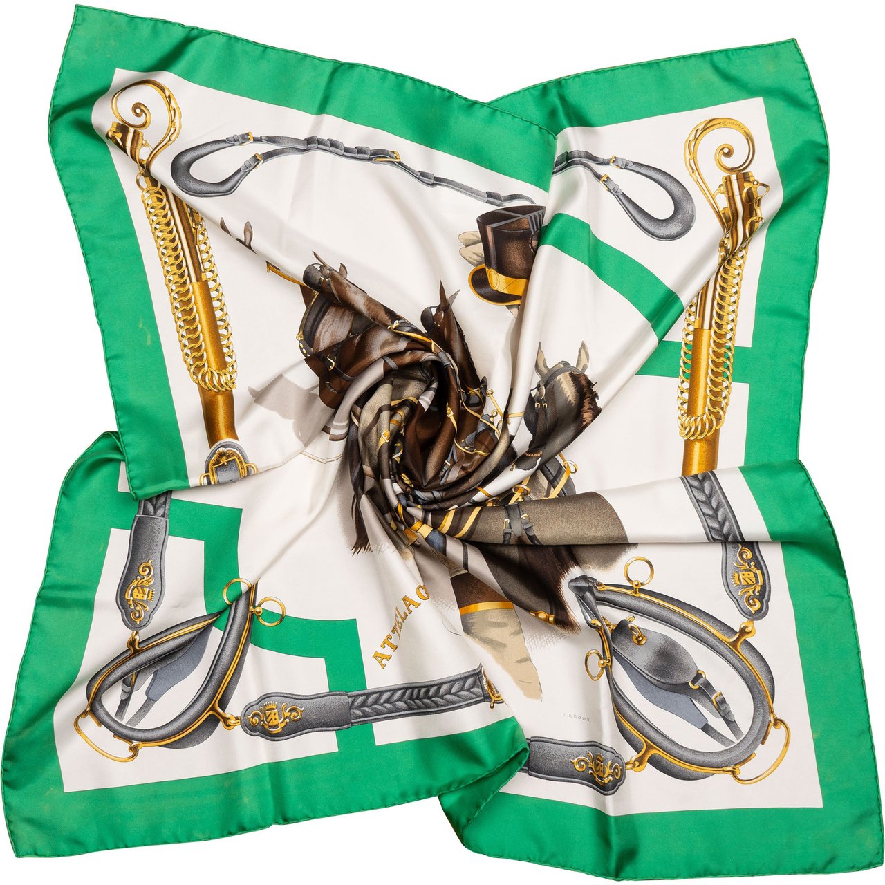 Hermès Classic "ATTELAGE EN ANBALÉTE" Silk Carre 90 Scarf Tuch Groen