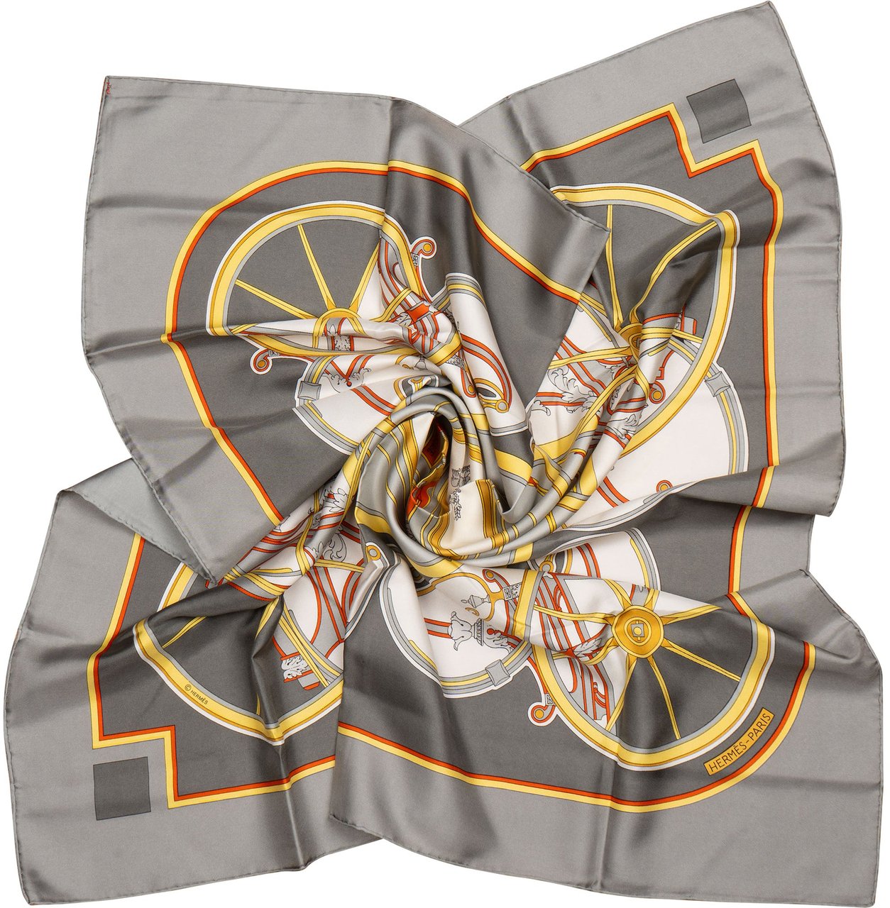 Hermès Classic "WASHINGTON´S CARRIAGE" Silk Carre 90 Scarf Tuch Donkergrijs