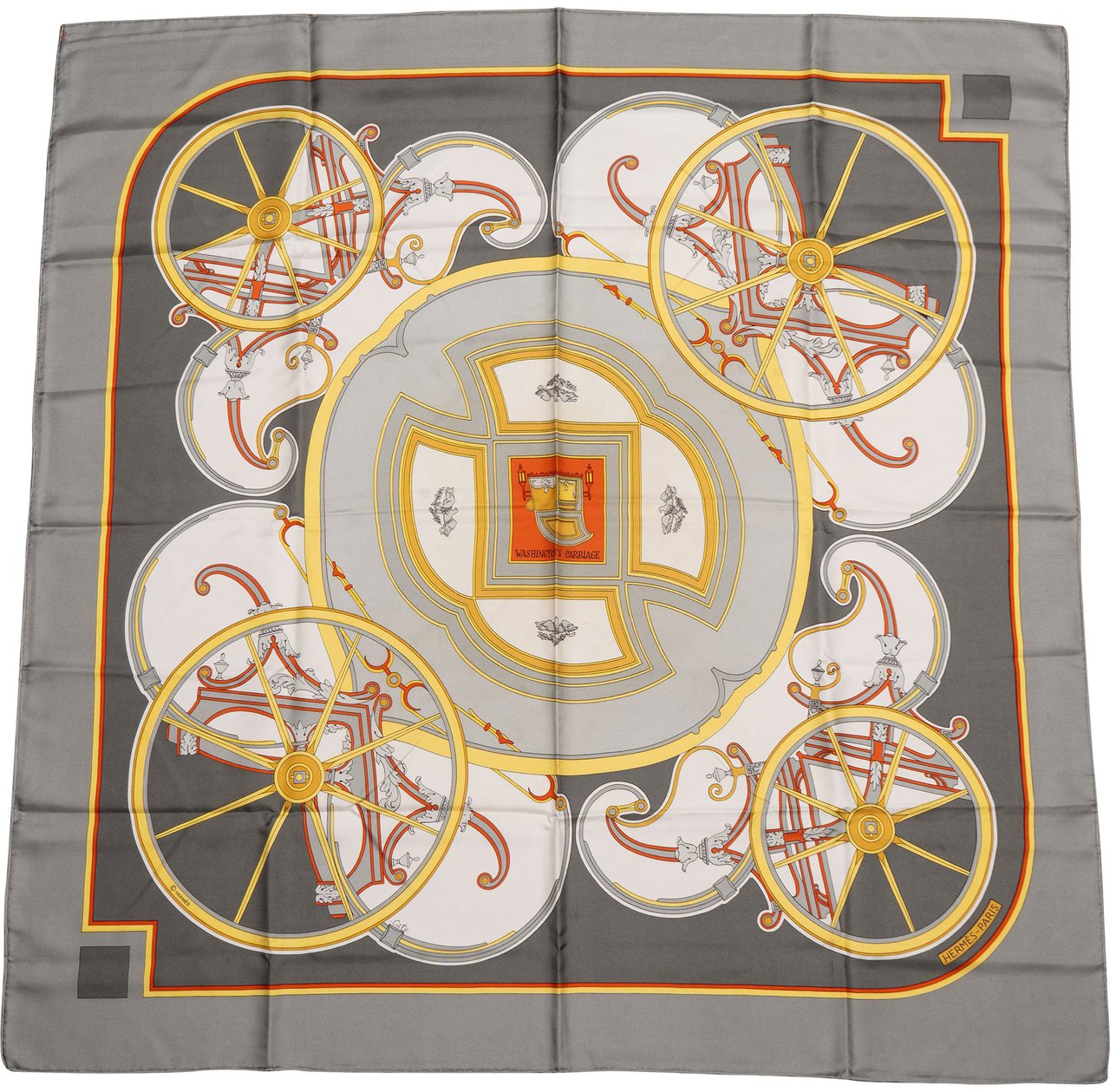 Hermès Classic "WASHINGTON´S CARRIAGE" Silk Carre 90 Scarf Tuch Donkergrijs