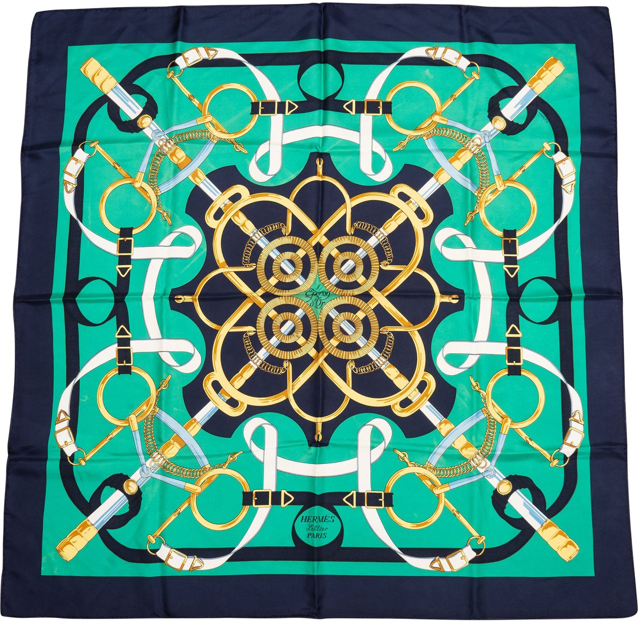 Hermès Hermès Classic "Eperon d´Or" Silk Carre 90 Scarf Tuch Blauw