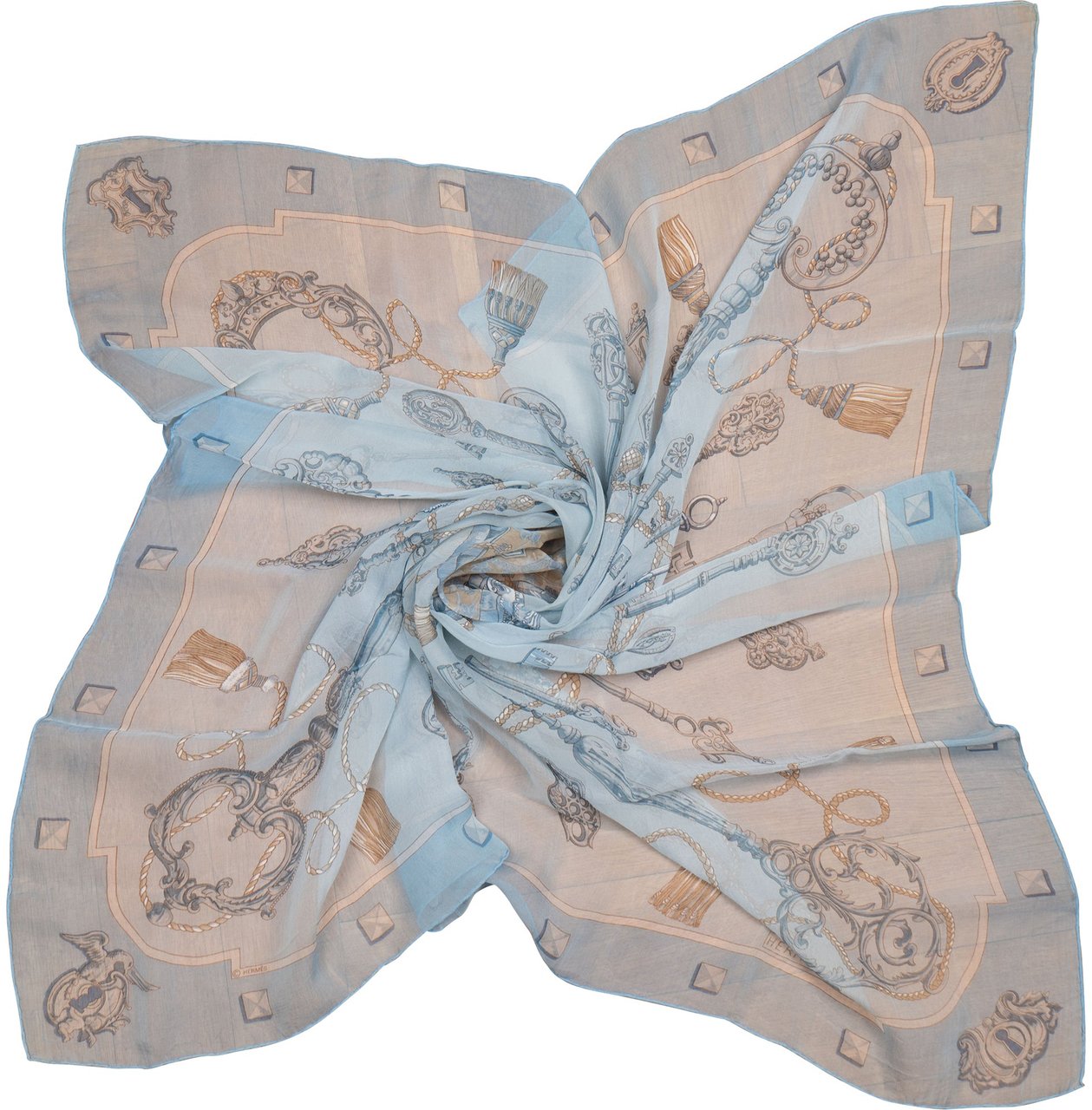 Hermès Hermès Classic "Les Clefs" Silk Carre 90 Scarf Tuch Blauw