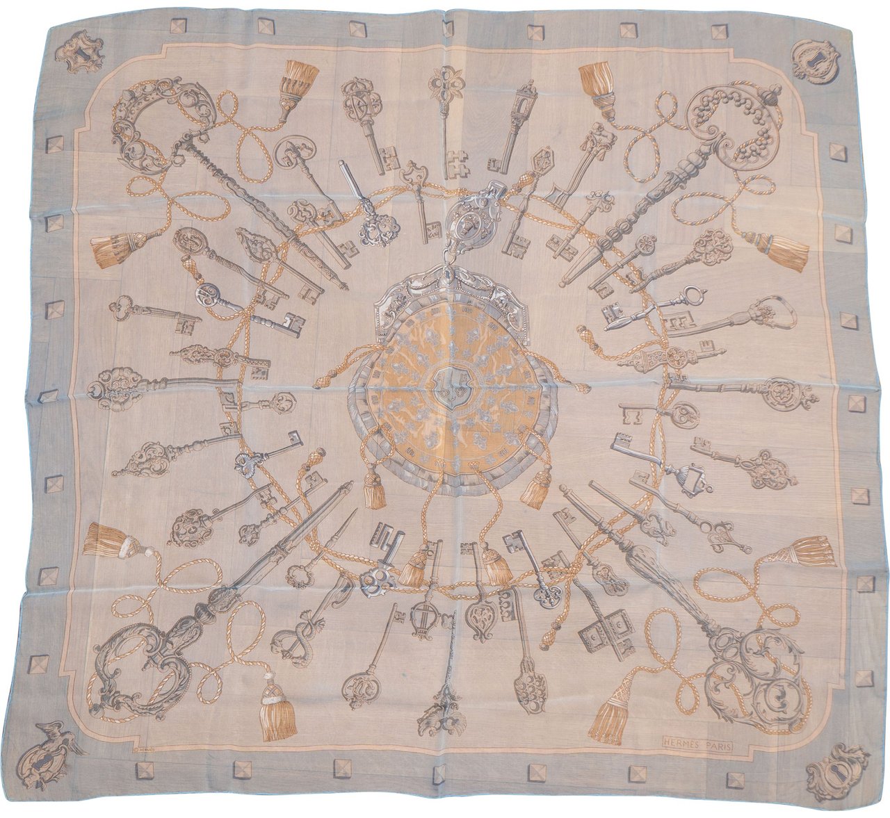 Hermès Hermès Classic "Les Clefs" Silk Carre 90 Scarf Tuch Blauw